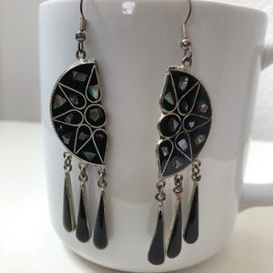 Black, Turquoise and Purple Statement Earrings